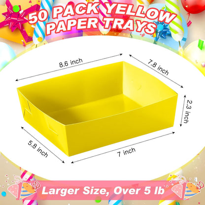 50 Pcs 5 lb Extra Large Paper Food Trays Disposable Food Boat Nacho Plate Serving Snack Trays Grease Resistant Self-assembly for Back to School Party Birthday Wedding Supply (Yellow)