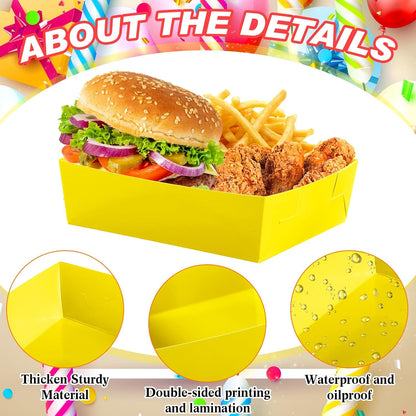 50 Pcs 5 lb Extra Large Paper Food Trays Disposable Food Boat Nacho Plate Serving Snack Trays Grease Resistant Self-assembly for Back to School Party Birthday Wedding Supply (Yellow)