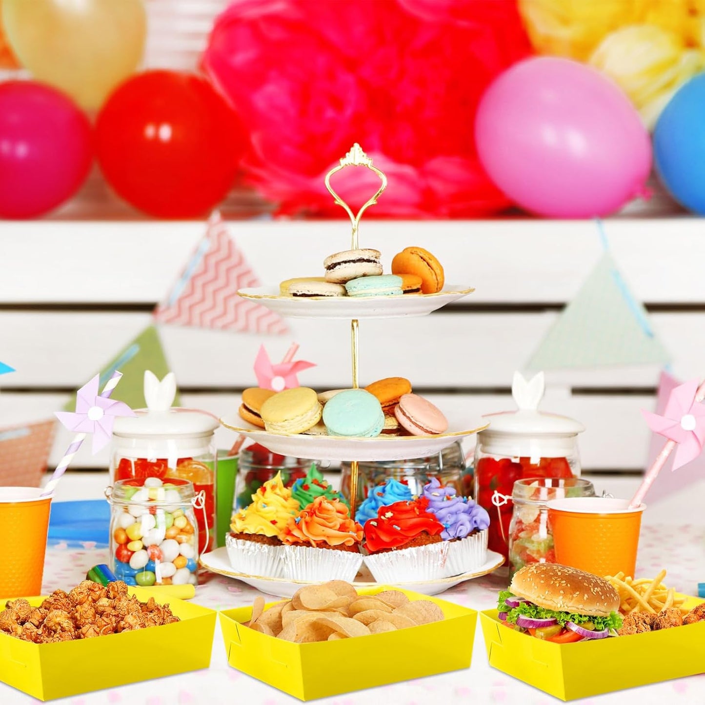 50 Pcs 5 lb Extra Large Paper Food Trays Disposable Food Boat Nacho Plate Serving Snack Trays Grease Resistant Self-assembly for Back to School Party Birthday Wedding Supply (Yellow)