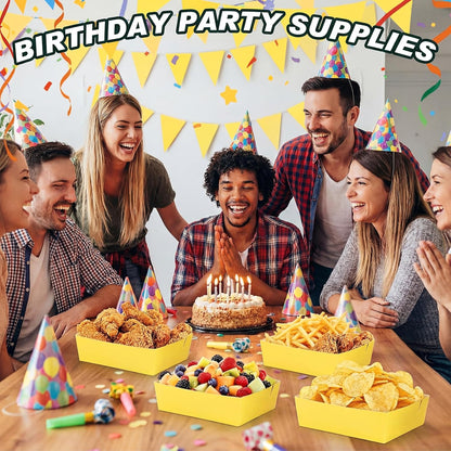 50 Pcs 5 lb Extra Large Paper Food Trays Disposable Food Boat Nacho Plate Serving Snack Trays Grease Resistant Self-assembly for Back to School Party Birthday Wedding Supply (Yellow)
