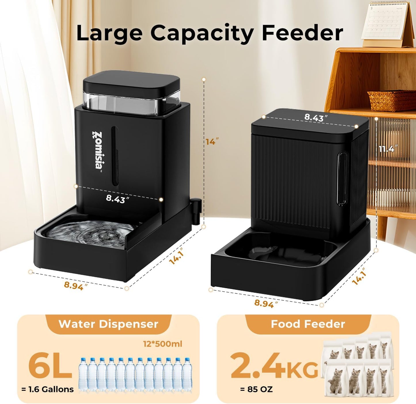 Gravity Dog Food and Water Dispenser, 2 in 1 Automatic Dog Feeder with 180 Degree Rotatable, 2 Pack Large Capacity Self Feeding for Small Dogs Puppy, White, 1.6GALx2