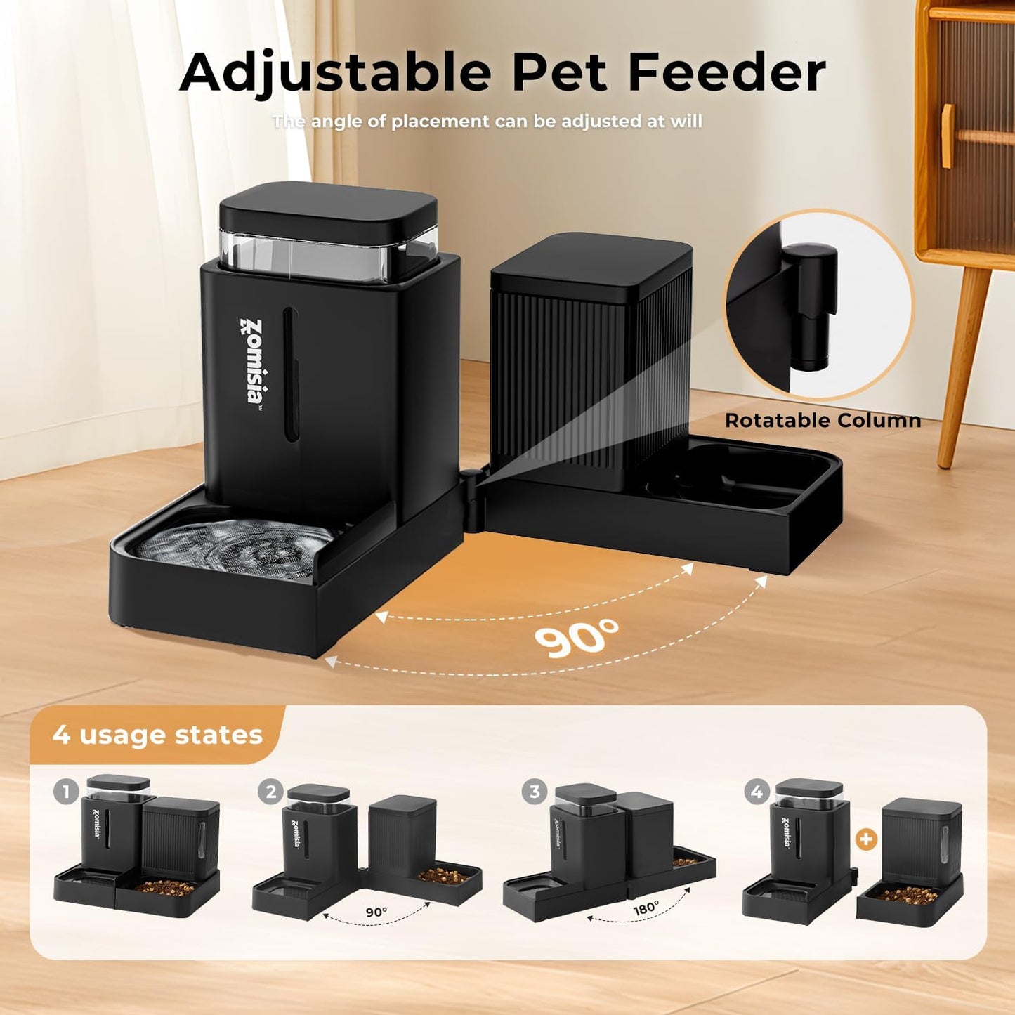 Gravity Dog Food and Water Dispenser, 2 in 1 Automatic Dog Feeder with 180 Degree Rotatable, 2 Pack Large Capacity Self Feeding for Small Dogs Puppy, White, 1.6GALx2