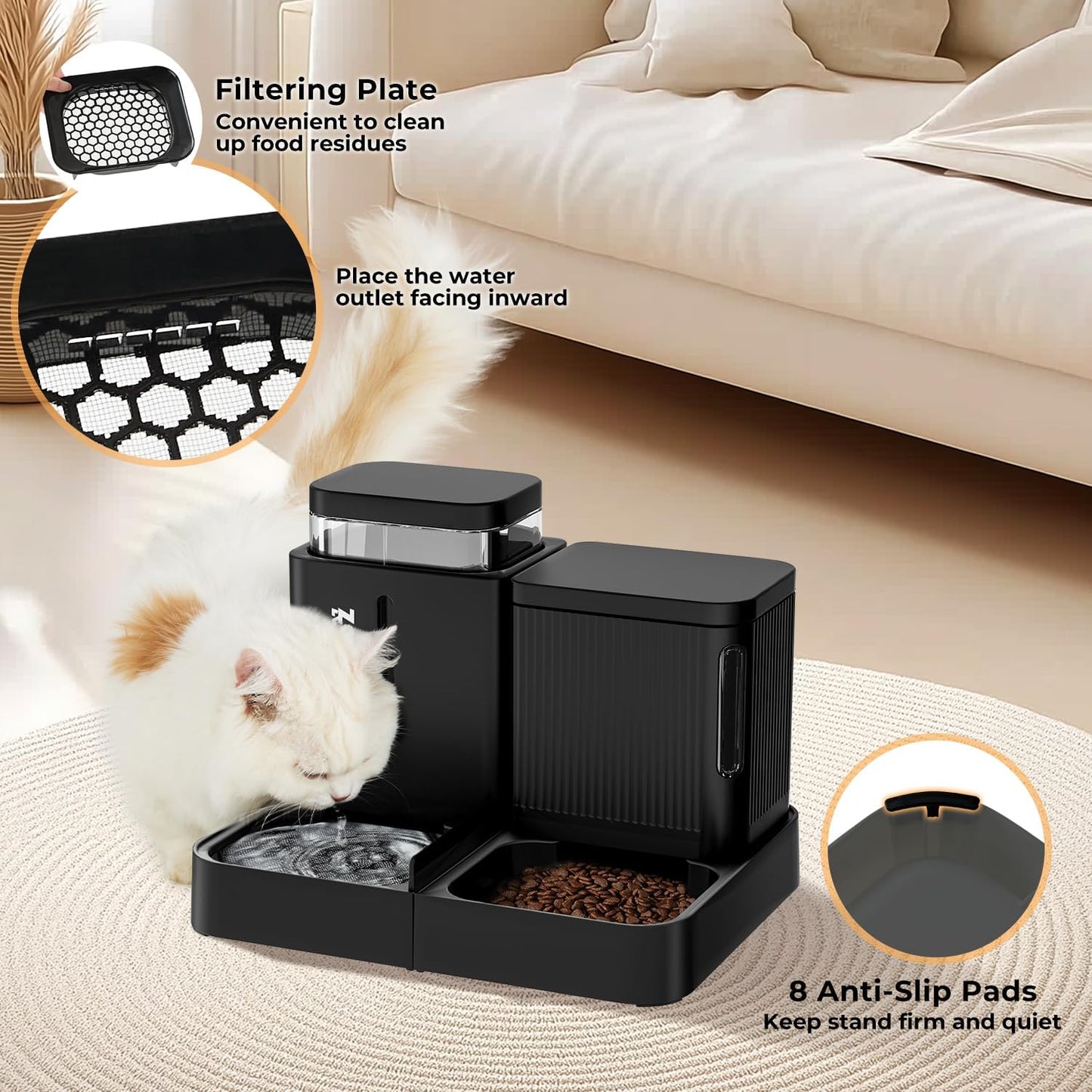 Gravity Dog Food and Water Dispenser, 2 in 1 Automatic Dog Feeder with 180 Degree Rotatable, 2 Pack Large Capacity Self Feeding for Small Dogs Puppy, White, 1.6GALx2