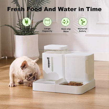 Gravity Dog Food and Water Dispenser, 2 in 1 Automatic Dog Feeder with 180 Degree Rotatable, 2 Pack Large Capacity Self Feeding for Small Dogs Puppy, White, 1.6GALx2