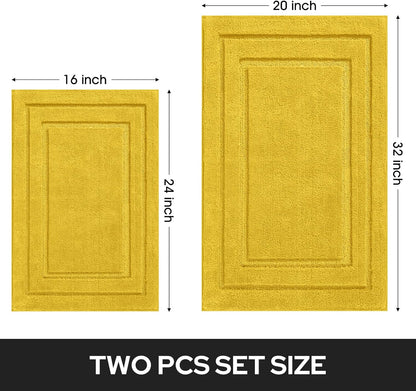 Bathroom Rugs Sets 2 Piece, Super Soft and Absorbent Non Slip Microfiber Machine Washable Bath Mat Set (20" x 32" + 16" x 24", Yellow)