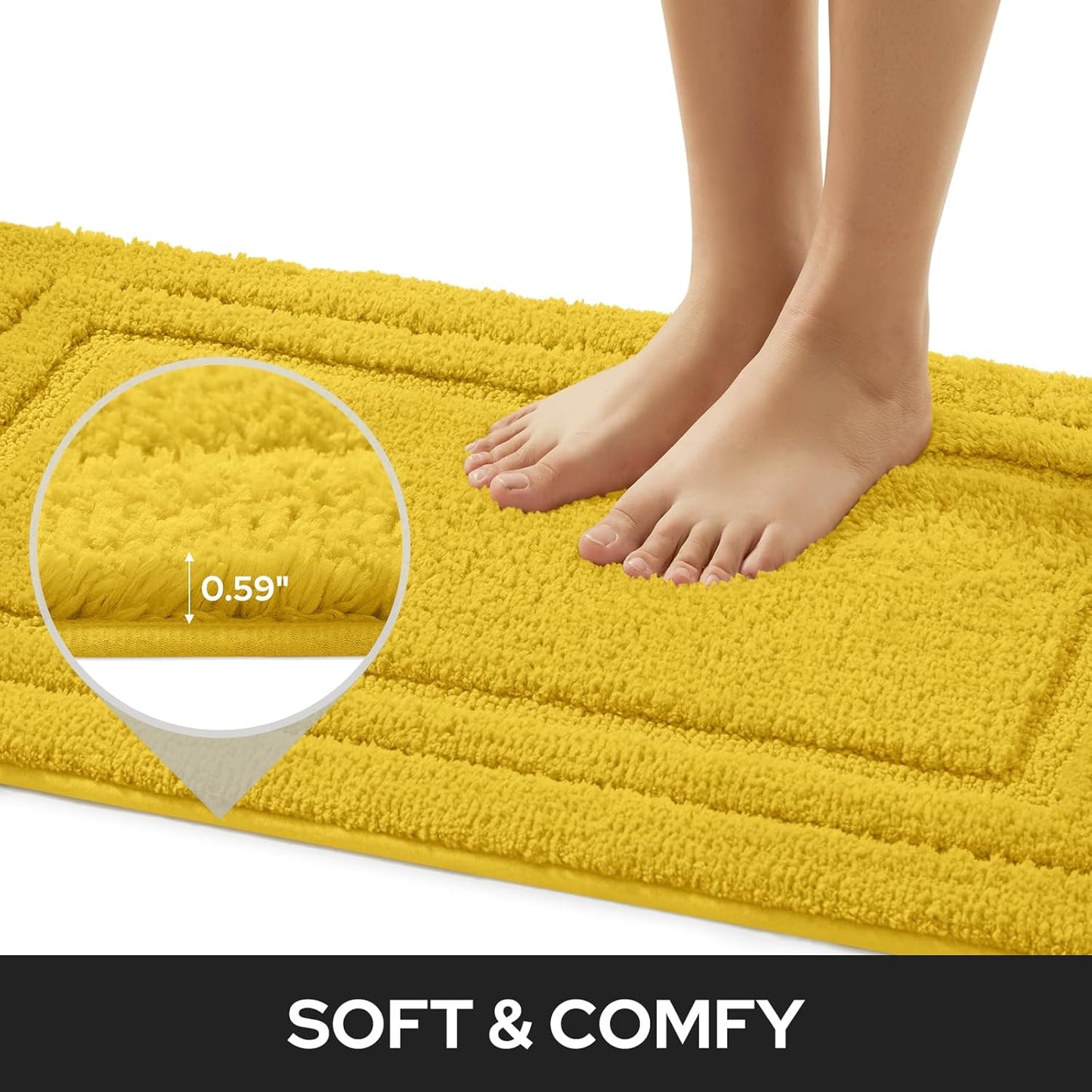 Bathroom Rugs Sets 2 Piece, Super Soft and Absorbent Non Slip Microfiber Machine Washable Bath Mat Set (20" x 32" + 16" x 24", Yellow)