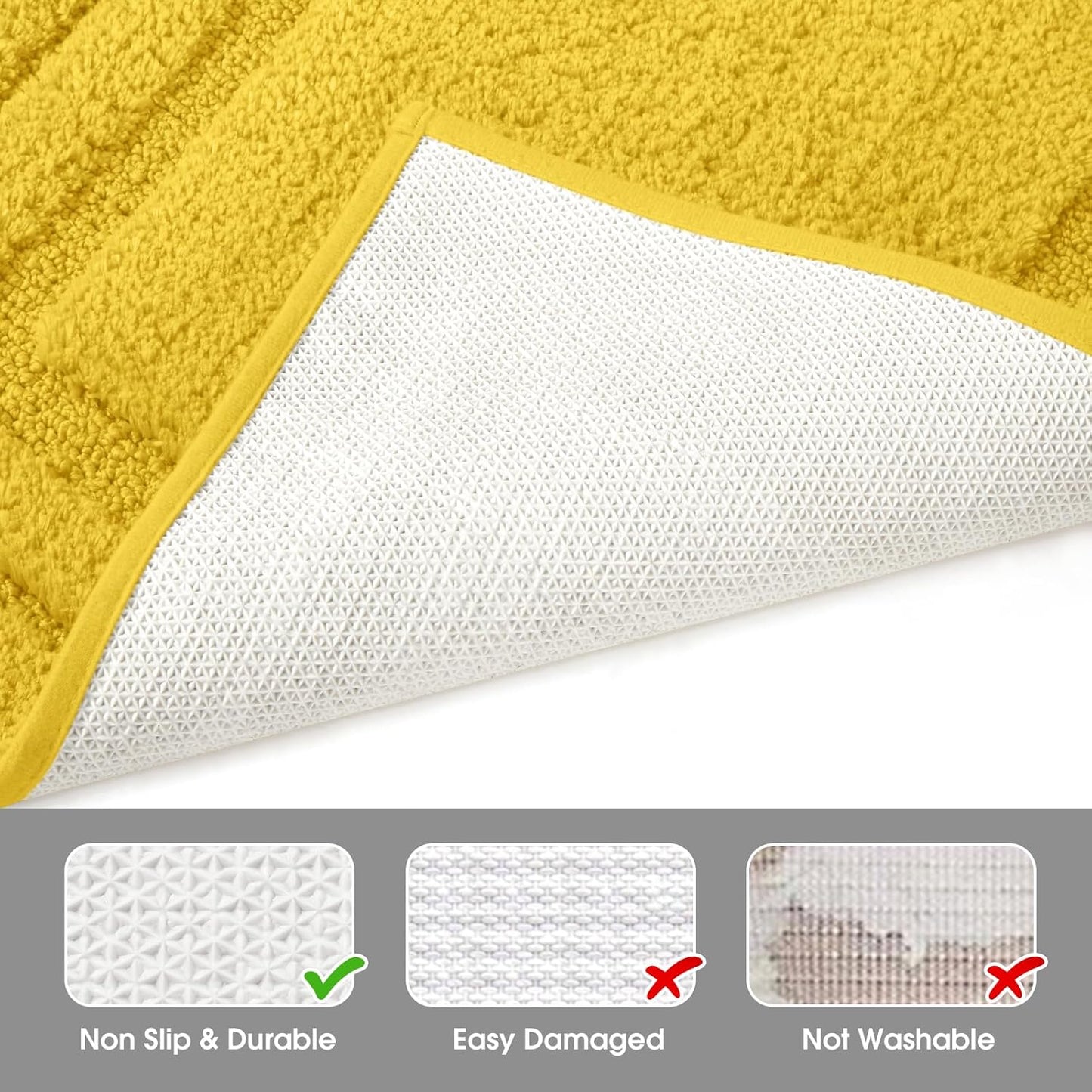 Bathroom Rugs Sets 2 Piece, Super Soft and Absorbent Non Slip Microfiber Machine Washable Bath Mat Set (20" x 32" + 16" x 24", Yellow)