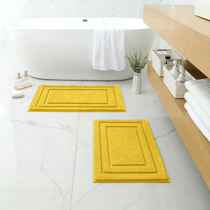 Bathroom Rugs Sets 2 Piece, Super Soft and Absorbent Non Slip Microfiber Machine Washable Bath Mat Set (20" x 32" + 16" x 24", Yellow)