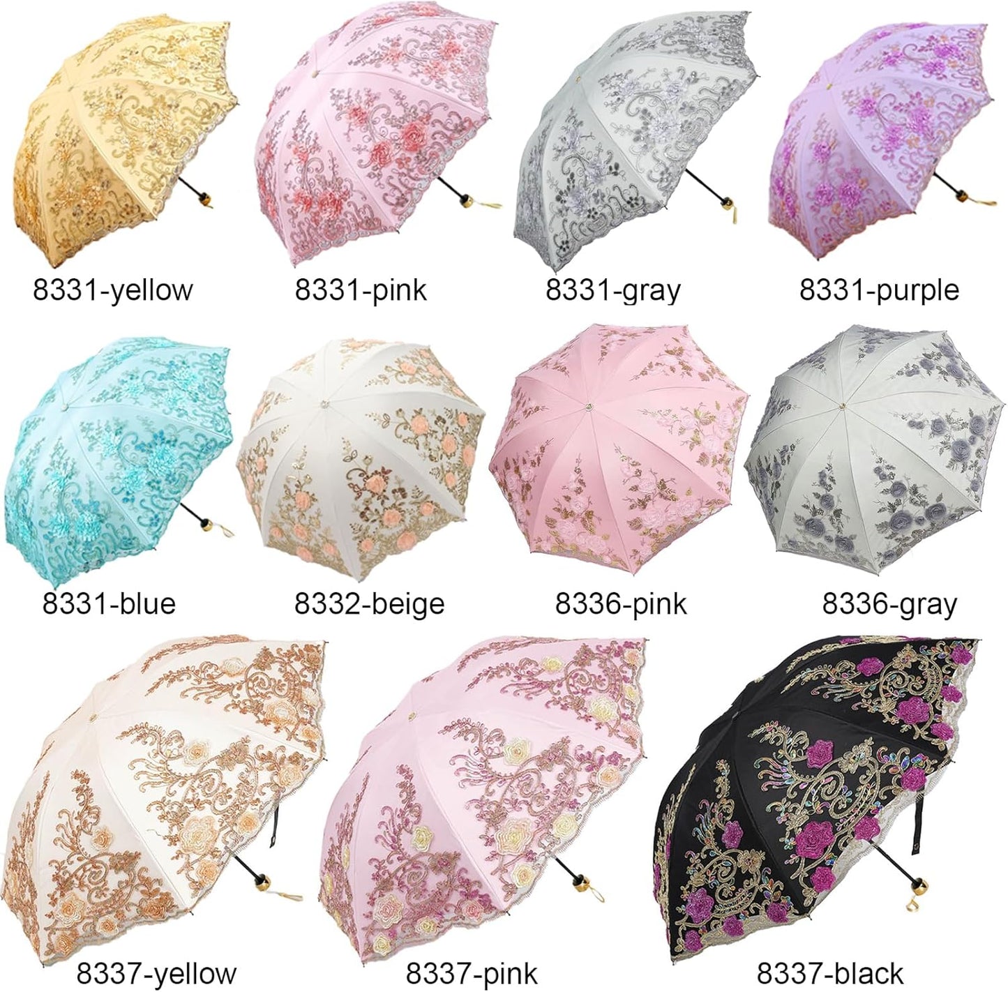 Vintage Lace Umbrella, UPF50+ Sun Umbrella, 3D Flower Chinese Embroidery Compact Folding Umbrella for Walking, Wedding, Tea Party,Photo Shooting
