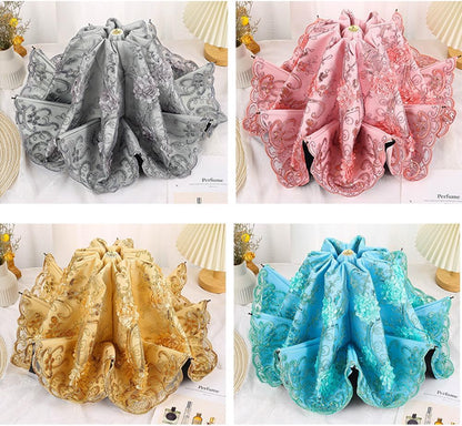 Vintage Lace Umbrella, UPF50+ Sun Umbrella, 3D Flower Chinese Embroidery Compact Folding Umbrella for Walking, Wedding, Tea Party,Photo Shooting