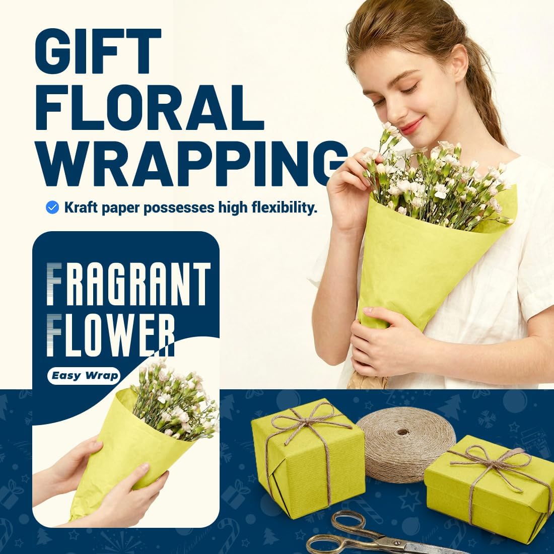 Lemon Yellow Kraft Paper Roll 36" x 2,160" (180') for Gift Wrapping Bouquet Flower Art Painting Craft Writing Packaging Shipping 80GSM 55LB (Lemon Yellow, 36" x 180')