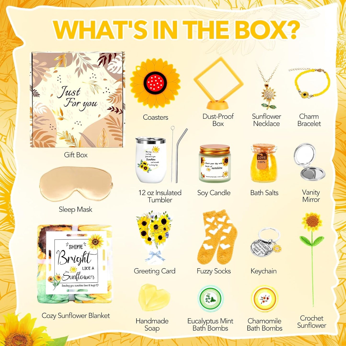 Self Care Gifts for Women, Sunflower Get Well Soon Gifts for Women Recovery After Surgery Care Package, Birthday Gifts Spa Gift Baskets Inspirational Gift Christmas Gift for Mom Sister Best Friends