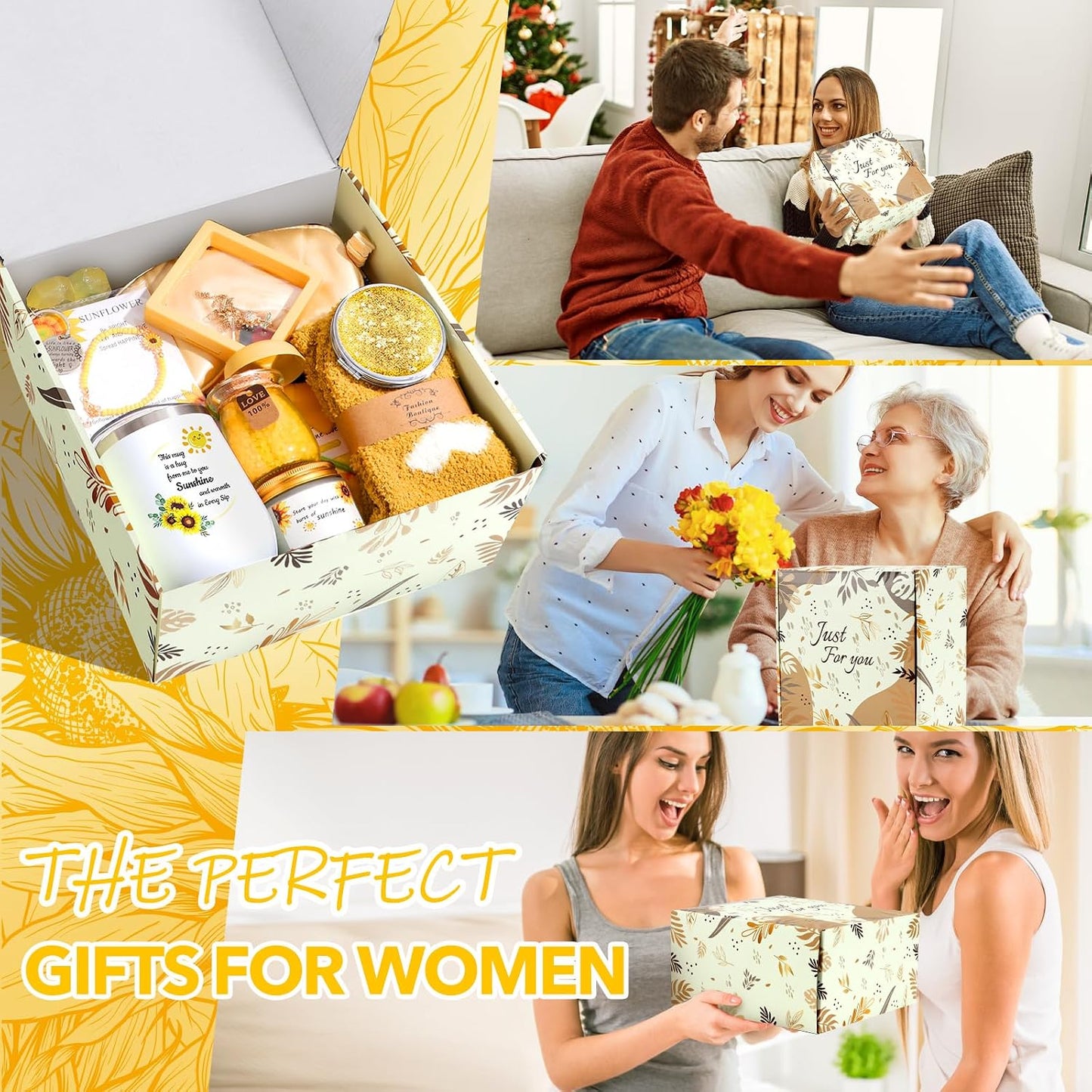 Self Care Gifts for Women, Sunflower Get Well Soon Gifts for Women Recovery After Surgery Care Package, Birthday Gifts Spa Gift Baskets Inspirational Gift Christmas Gift for Mom Sister Best Friends