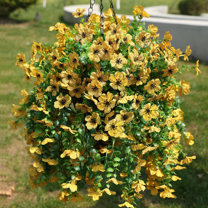 Artificial Hanging Flowers Basket for Outdoor, Fake Flowers Faux Plants Look Real for Yard Gardens Porch Patio Home (Yellow)