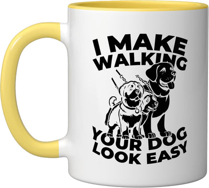 Pet Care Exercise - Walking Dog Walker Ceramic Mug, Yellow/White