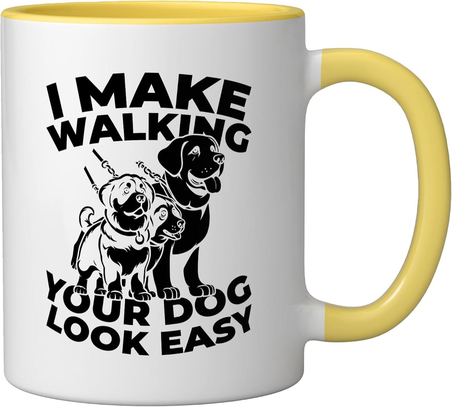 Pet Care Exercise - Walking Dog Walker Ceramic Mug, Yellow/White