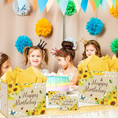 Large Sunflower Birthday Gift Bag, Yellow Happy Birthday Gift Bag with Card and Tissue Paper, Sunflower Bday Party Decorations for Women, Girls, Sunshine Bridal Shower Party Supplies