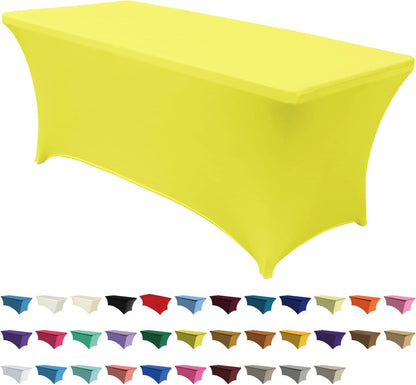 6 FT Yellow Spandex Table Cover Stretch Fitted Wrinkle Resistant Tablecloth Reuse for Rectangular Folding Table Patry Event Wedding Banquet