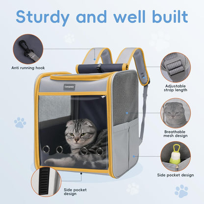 Cat Backpack Carrier, Collapsible and Breathability Cat Carrier Large for Cat Under 16 lbs, Dog and Small Pet Carrier Bag Used in Travel, Car