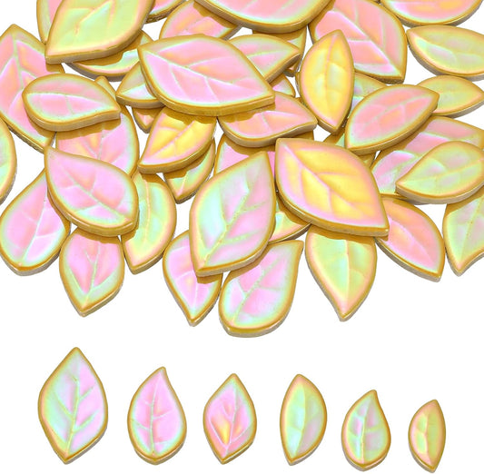 300g/0.66LB Leaves Ceramic Mosaic Tiles for Craft Bulk, Making Creative Multi Size Mosaic Ceramic Pieces Supplies for Home Art Crafts DIY Vase Decoration, Iridescent Yellow