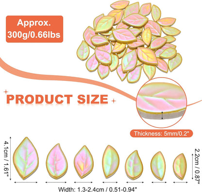 300g/0.66LB Leaves Ceramic Mosaic Tiles for Craft Bulk, Making Creative Multi Size Mosaic Ceramic Pieces Supplies for Home Art Crafts DIY Vase Decoration, Iridescent Yellow
