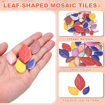 300g/0.66LB Leaves Ceramic Mosaic Tiles for Craft Bulk, Making Creative Multi Size Mosaic Ceramic Pieces Supplies for Home Art Crafts DIY Vase Decoration, Iridescent Yellow