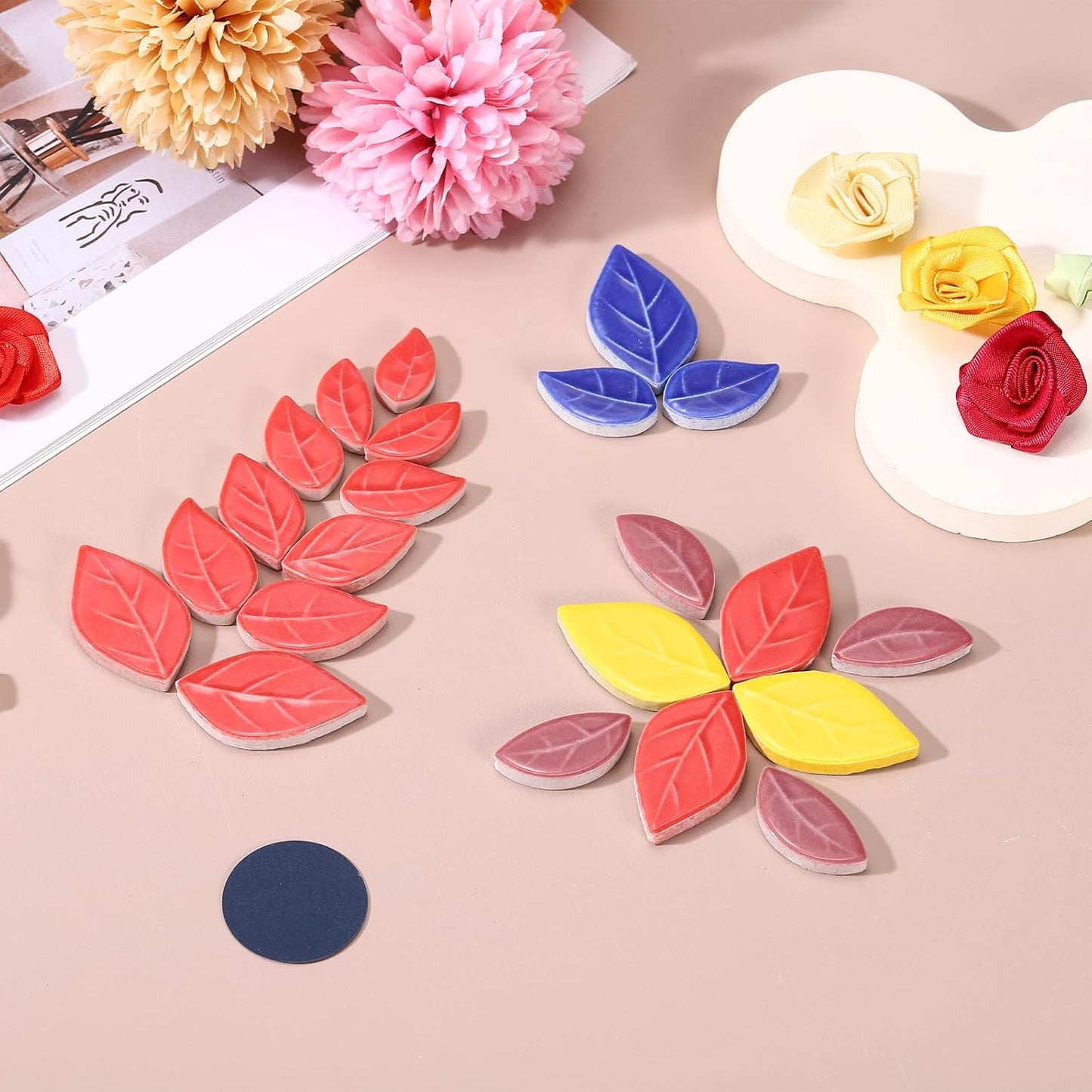 300g/0.66LB Leaves Ceramic Mosaic Tiles for Craft Bulk, Making Creative Multi Size Mosaic Ceramic Pieces Supplies for Home Art Crafts DIY Vase Decoration, Iridescent Yellow