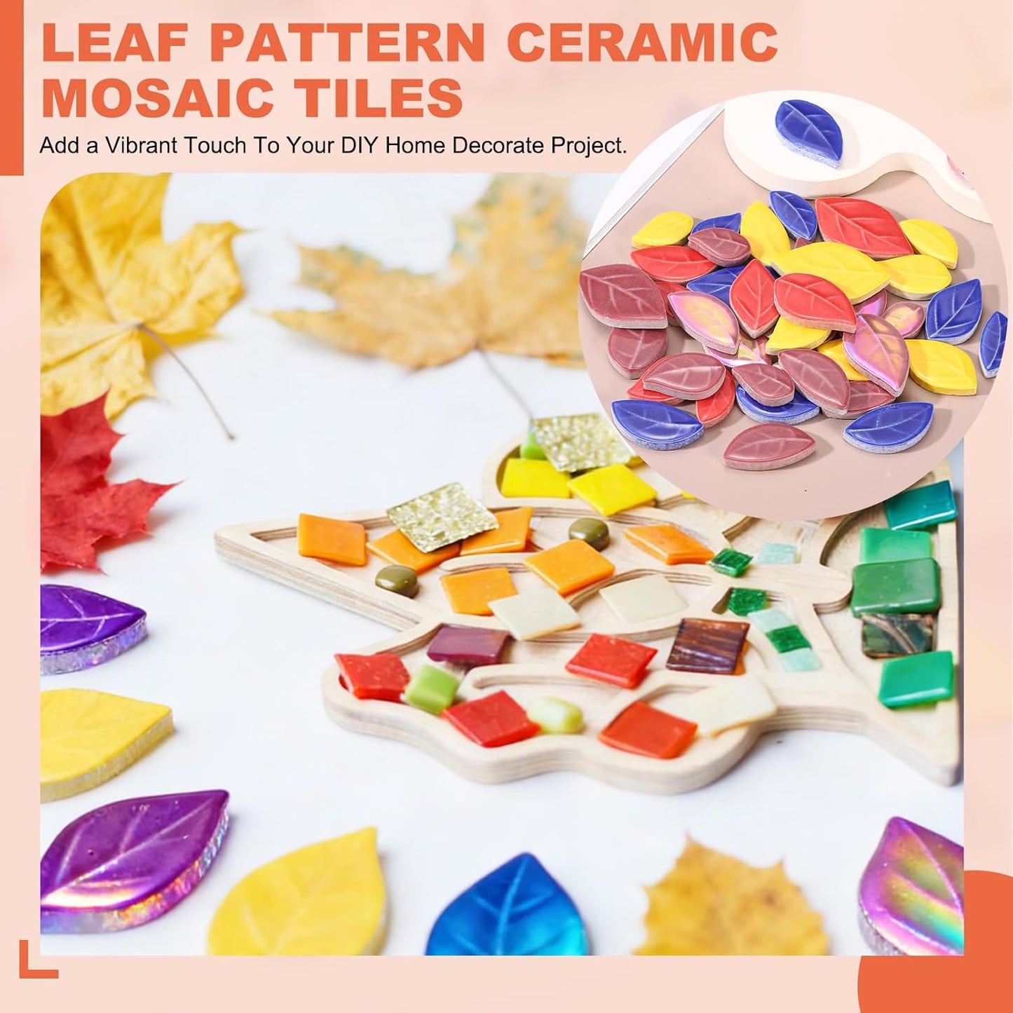 300g/0.66LB Leaves Ceramic Mosaic Tiles for Craft Bulk, Making Creative Multi Size Mosaic Ceramic Pieces Supplies for Home Art Crafts DIY Vase Decoration, Iridescent Yellow