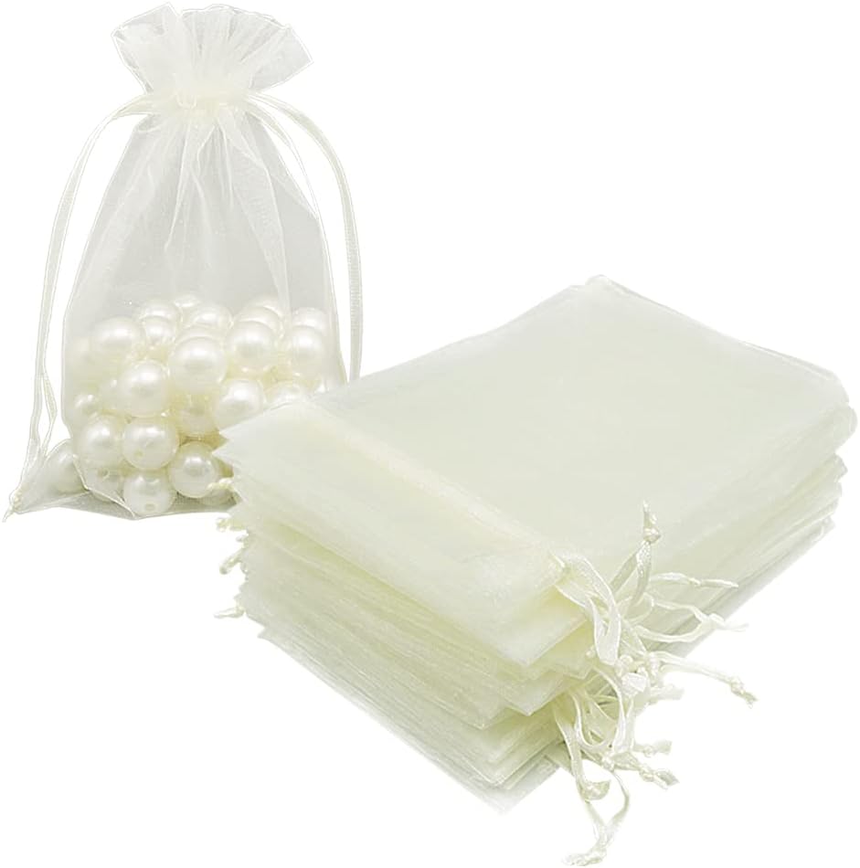 HRX Package Organza Bags 4x6 inch 100pcs, Mesh Jewelry Pouches Candy Drawstring Gift Bags Small Sachet for Christmas Wedding Giveaways (pastel yellow)