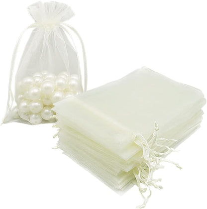 HRX Package Organza Bags 4x6 inch 100pcs, Mesh Jewelry Pouches Candy Drawstring Gift Bags Small Sachet for Christmas Wedding Giveaways (pastel yellow)