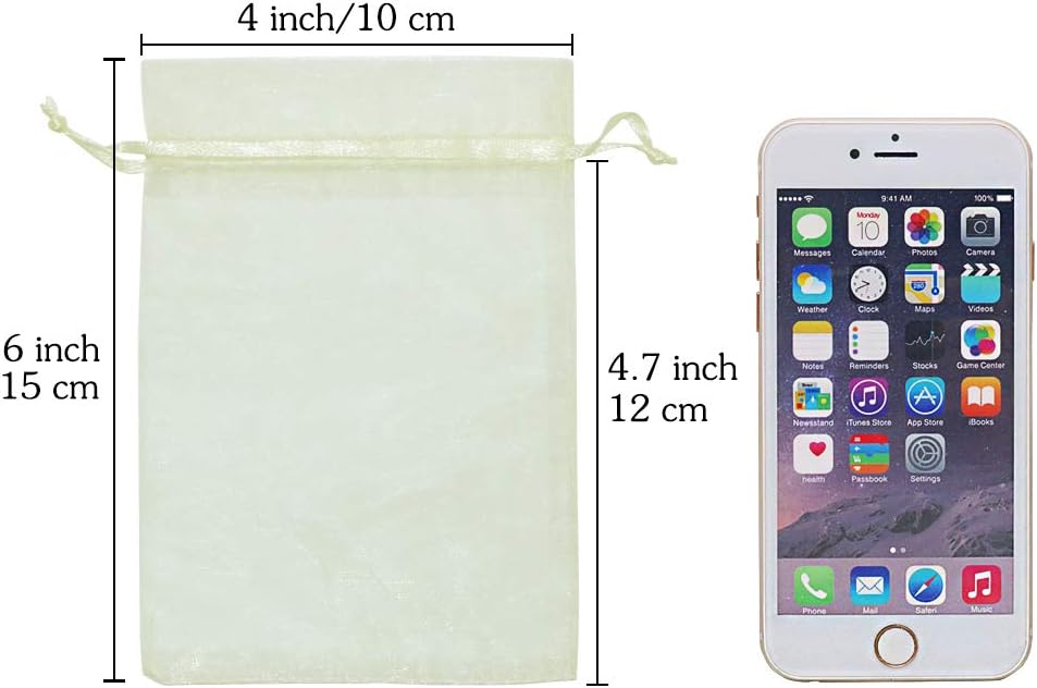 HRX Package Organza Bags 4x6 inch 100pcs, Mesh Jewelry Pouches Candy Drawstring Gift Bags Small Sachet for Christmas Wedding Giveaways (pastel yellow)