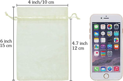 HRX Package Organza Bags 4x6 inch 100pcs, Mesh Jewelry Pouches Candy Drawstring Gift Bags Small Sachet for Christmas Wedding Giveaways (pastel yellow)