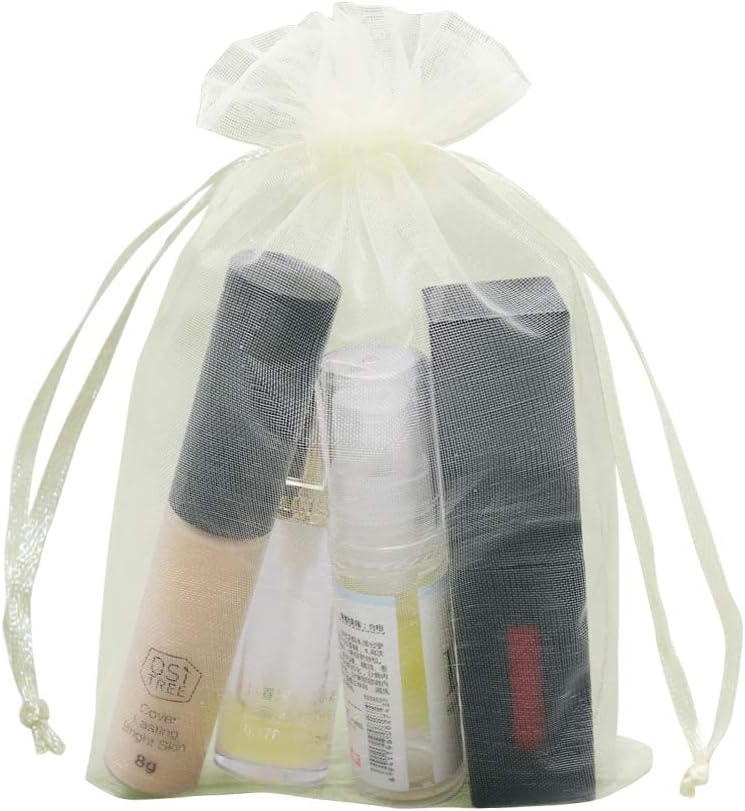 HRX Package Organza Bags 4x6 inch 100pcs, Mesh Jewelry Pouches Candy Drawstring Gift Bags Small Sachet for Christmas Wedding Giveaways (pastel yellow)