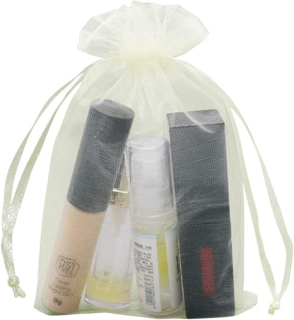HRX Package Organza Bags 4x6 inch 100pcs, Mesh Jewelry Pouches Candy Drawstring Gift Bags Small Sachet for Christmas Wedding Giveaways (pastel yellow)