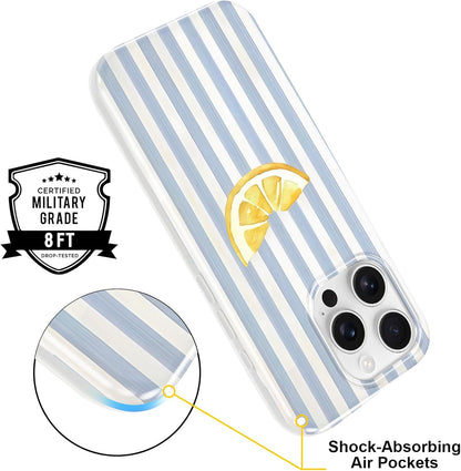 Cute Striped Case for iPhone 16 Pro Max 6.9", Aesthetic Lemons Stripe Pattern Summer Phone Cover, Printed Trendy Designs for Girly Women Men, Durable Thin Soft TPU Protection for 16 Pro Max