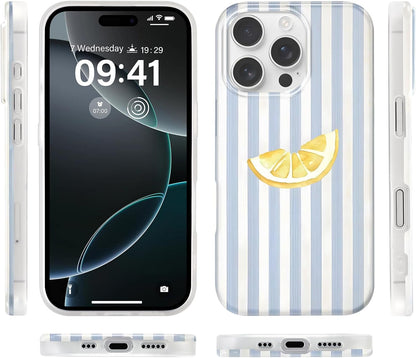 Cute Striped Case for iPhone 16 Pro Max 6.9", Aesthetic Lemons Stripe Pattern Summer Phone Cover, Printed Trendy Designs for Girly Women Men, Durable Thin Soft TPU Protection for 16 Pro Max