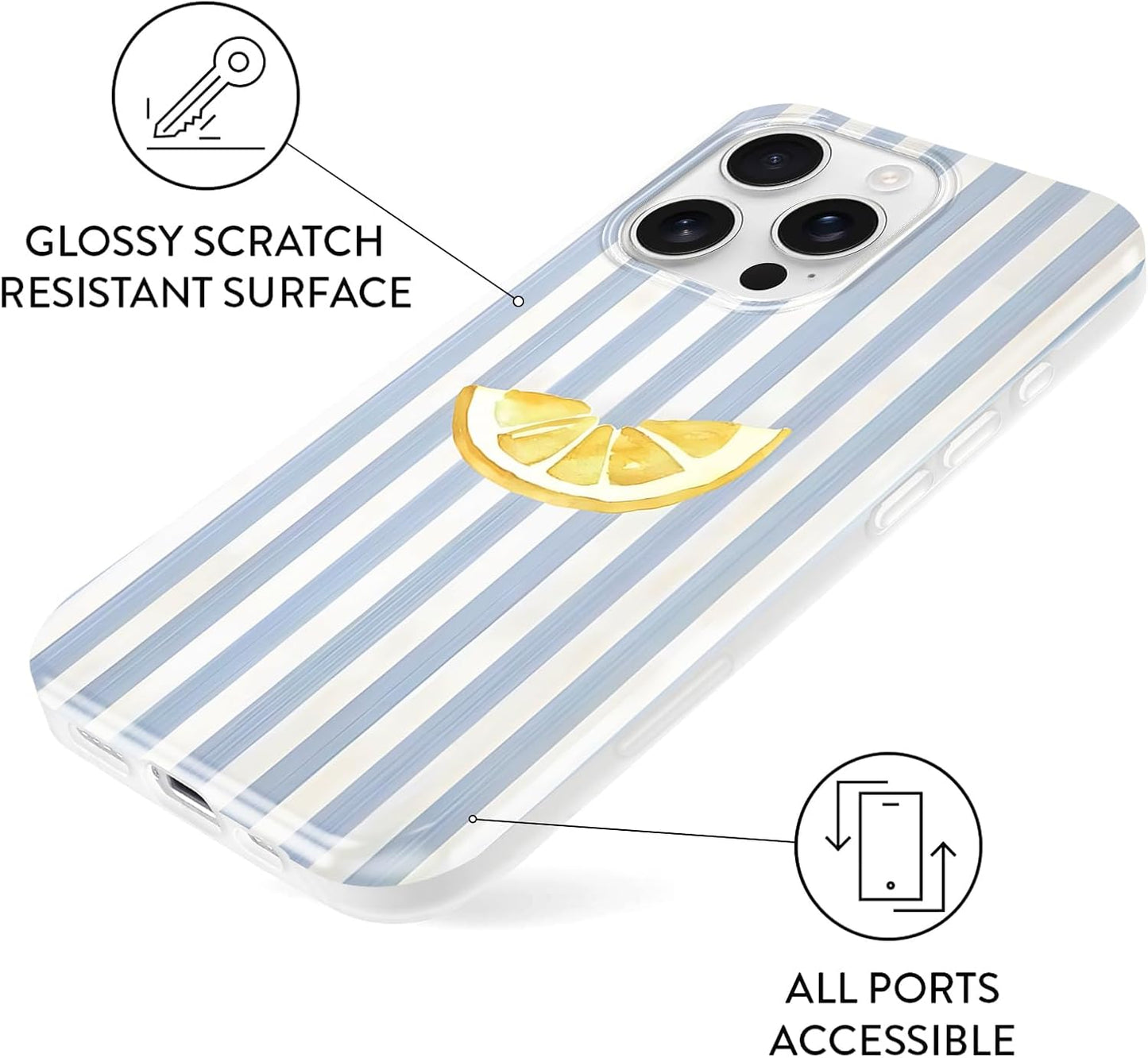 Cute Striped Case for iPhone 16 Pro Max 6.9", Aesthetic Lemons Stripe Pattern Summer Phone Cover, Printed Trendy Designs for Girly Women Men, Durable Thin Soft TPU Protection for 16 Pro Max