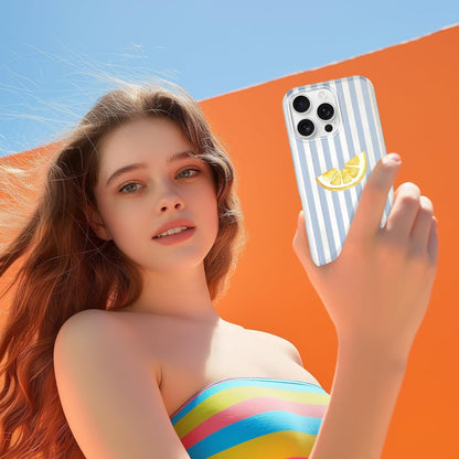 Cute Striped Case for iPhone 16 Pro Max 6.9", Aesthetic Lemons Stripe Pattern Summer Phone Cover, Printed Trendy Designs for Girly Women Men, Durable Thin Soft TPU Protection for 16 Pro Max