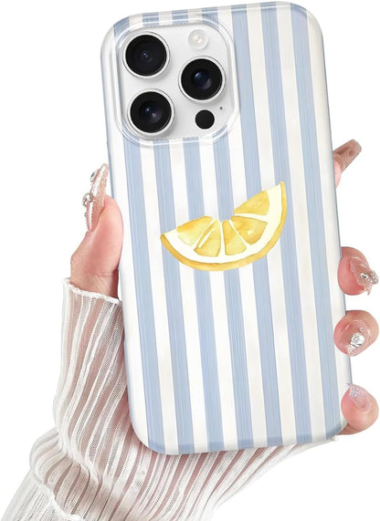 Cute Striped Case for iPhone 16 Pro Max 6.9", Aesthetic Lemons Stripe Pattern Summer Phone Cover, Printed Trendy Designs for Girly Women Men, Durable Thin Soft TPU Protection for 16 Pro Max