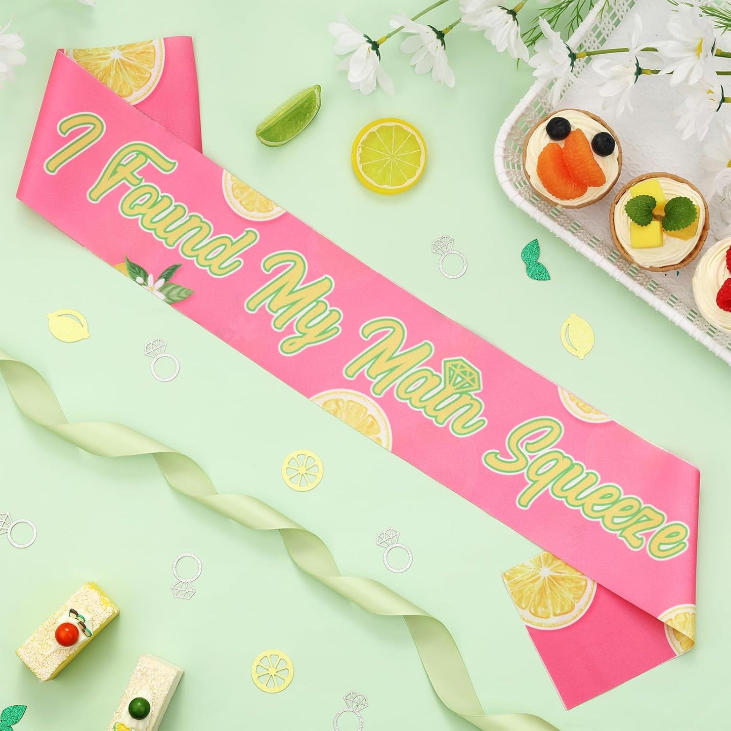 I Found My Main Squeeze Sash, Lemon Bridal Shower Decoration Yellow and Pink Lemon Bachelorette Sash for Women Bachelorette Bridal Shower Engagement Wedding Party