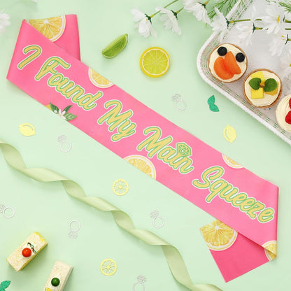 I Found My Main Squeeze Sash, Lemon Bridal Shower Decoration Yellow and Pink Lemon Bachelorette Sash for Women Bachelorette Bridal Shower Engagement Wedding Party
