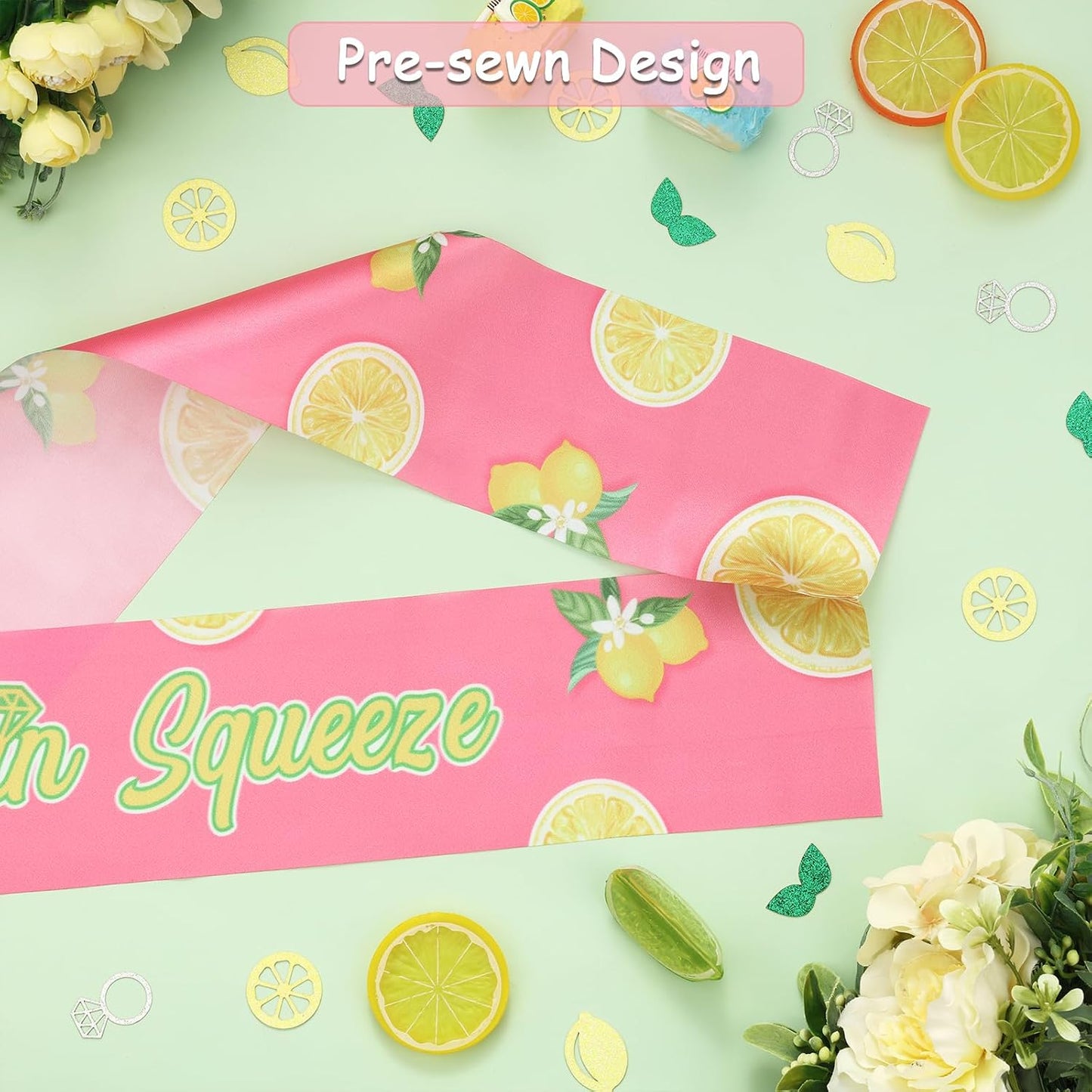 I Found My Main Squeeze Sash, Lemon Bridal Shower Decoration Yellow and Pink Lemon Bachelorette Sash for Women Bachelorette Bridal Shower Engagement Wedding Party