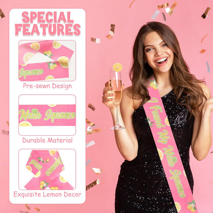 I Found My Main Squeeze Sash, Lemon Bridal Shower Decoration Yellow and Pink Lemon Bachelorette Sash for Women Bachelorette Bridal Shower Engagement Wedding Party