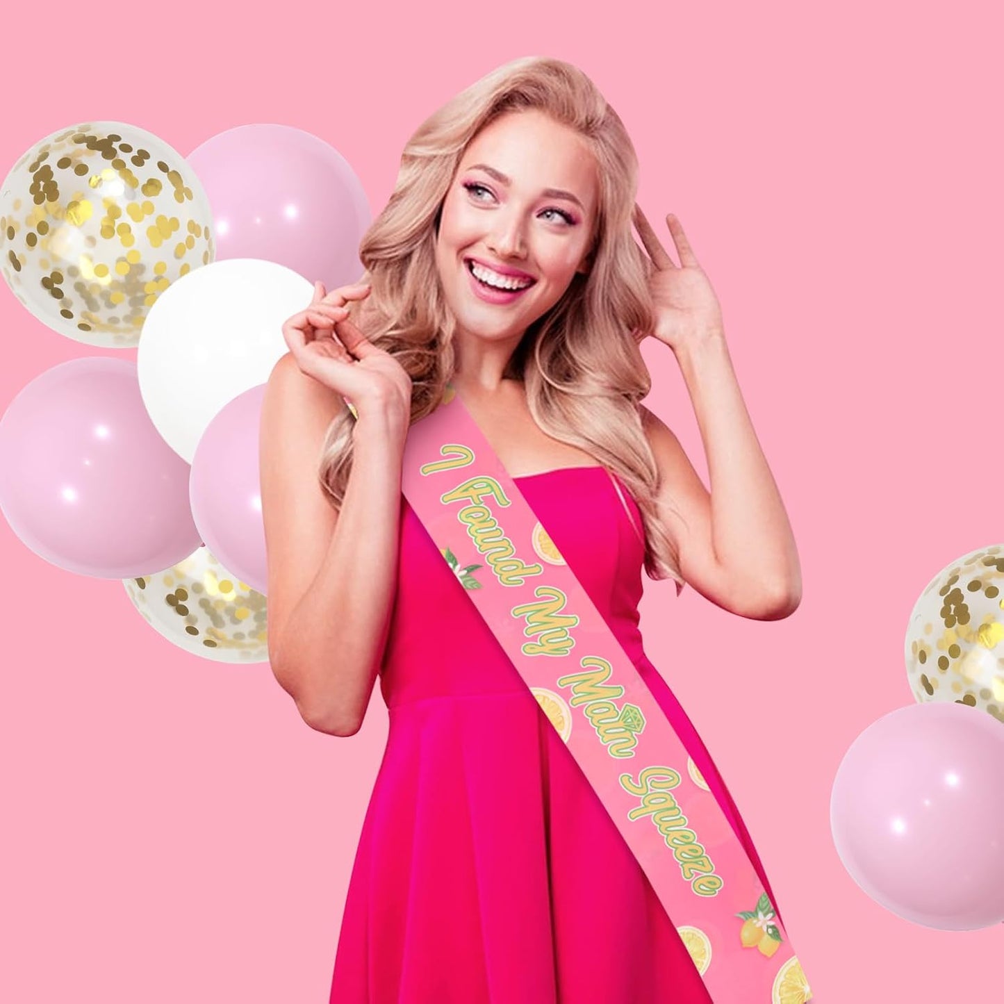 I Found My Main Squeeze Sash, Lemon Bridal Shower Decoration Yellow and Pink Lemon Bachelorette Sash for Women Bachelorette Bridal Shower Engagement Wedding Party