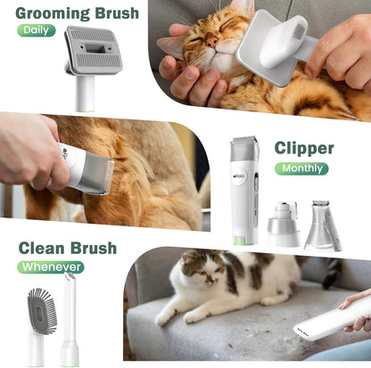 6-in-1 Dog Grooming Kit, Pet Grooming Vacuum for Shedding, Dog Hair Vacuum with Clipper Nail Trimmer Grinder, Pet Brush Groomer at Home, Low Noise Cats Hair Remover, 1.5L Dust Cup, Green