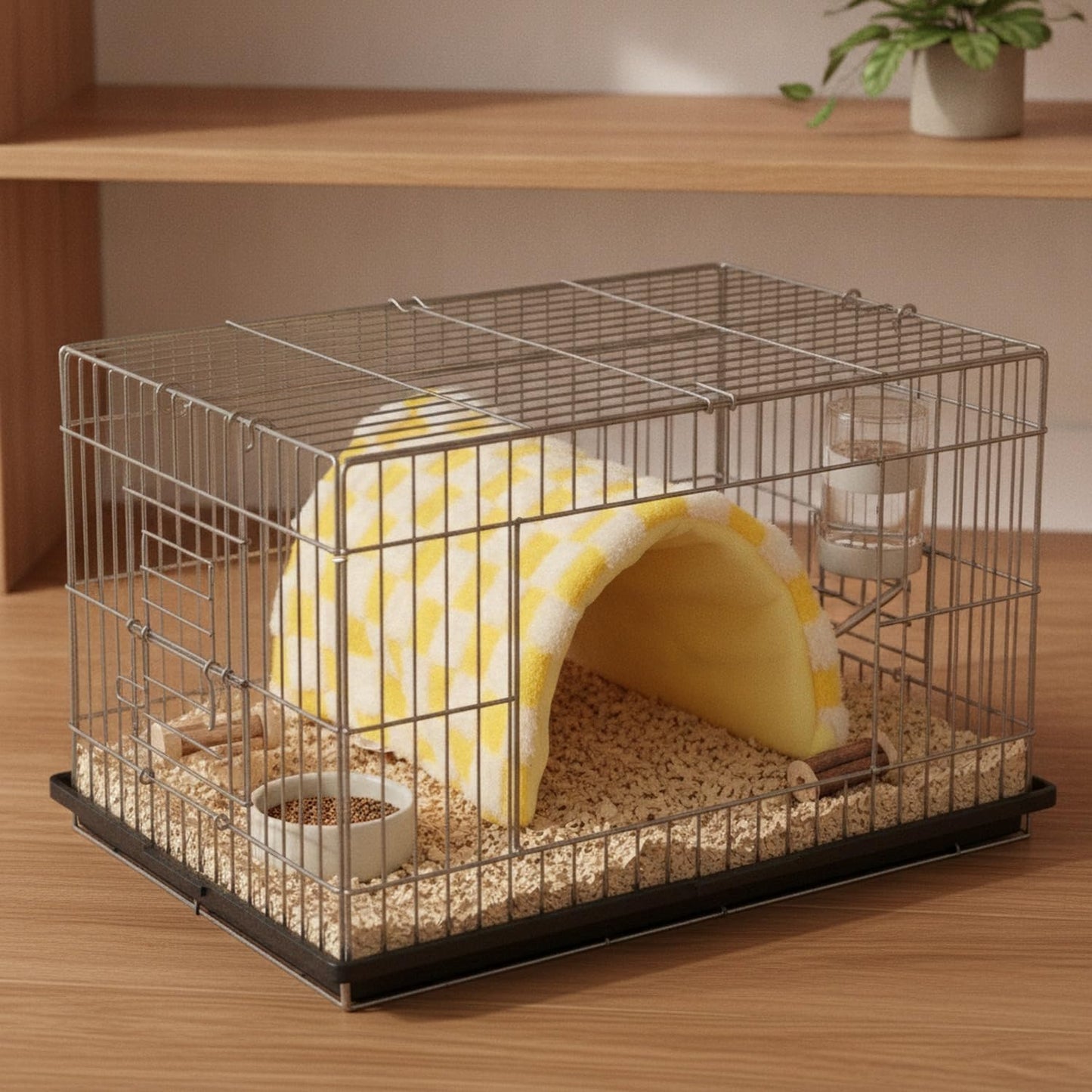 Collapsible Polyester Pet Bed for Small Pets, Soft Foldable Cave for Cages, Yellow