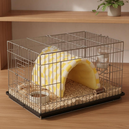 Collapsible Polyester Pet Bed for Small Pets, Soft Foldable Cave for Cages, Yellow