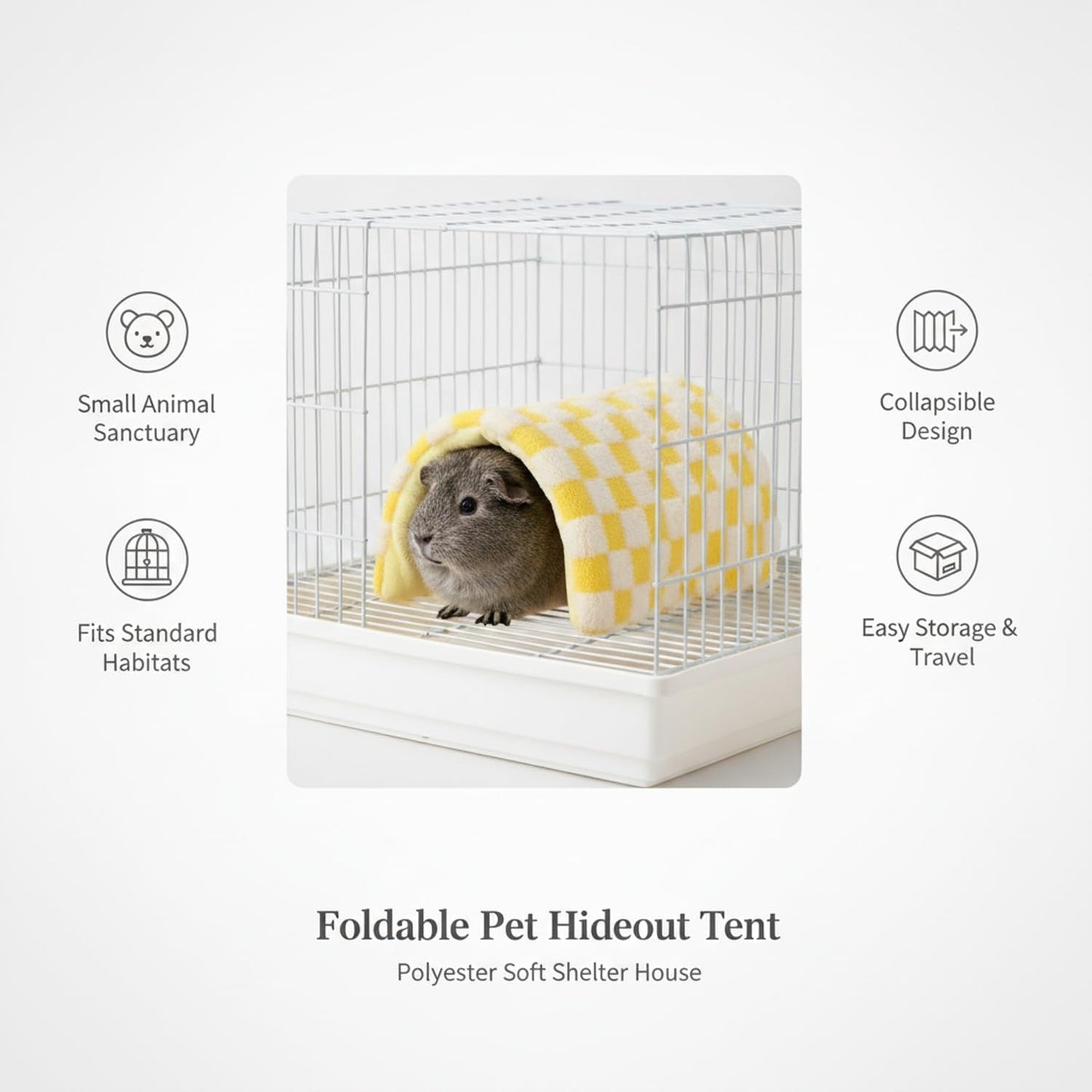 Collapsible Polyester Pet Bed for Small Pets, Soft Foldable Cave for Cages, Yellow