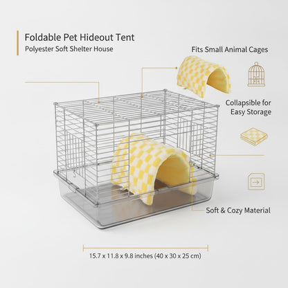 Collapsible Polyester Pet Bed for Small Pets, Soft Foldable Cave for Cages, Yellow