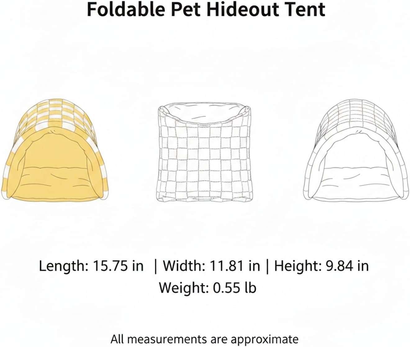 Collapsible Polyester Pet Bed for Small Pets, Soft Foldable Cave for Cages, Yellow